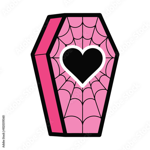 Pink Coffin with Heart and Spider Web Design