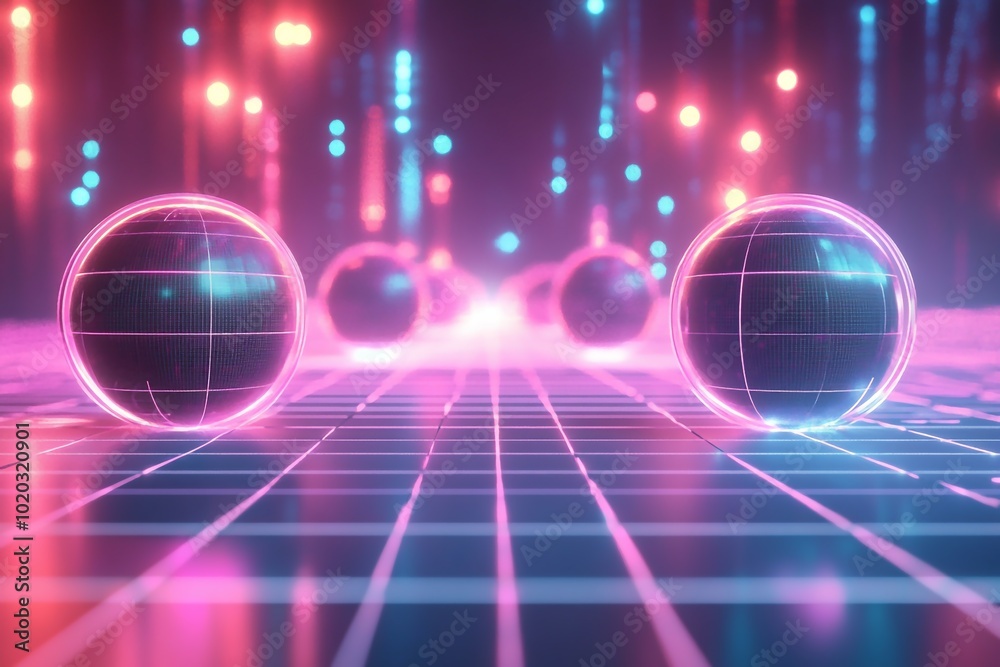 Fototapeta premium 3D Futuristic Grid, Retro sci fi grid design Background Wallpaper