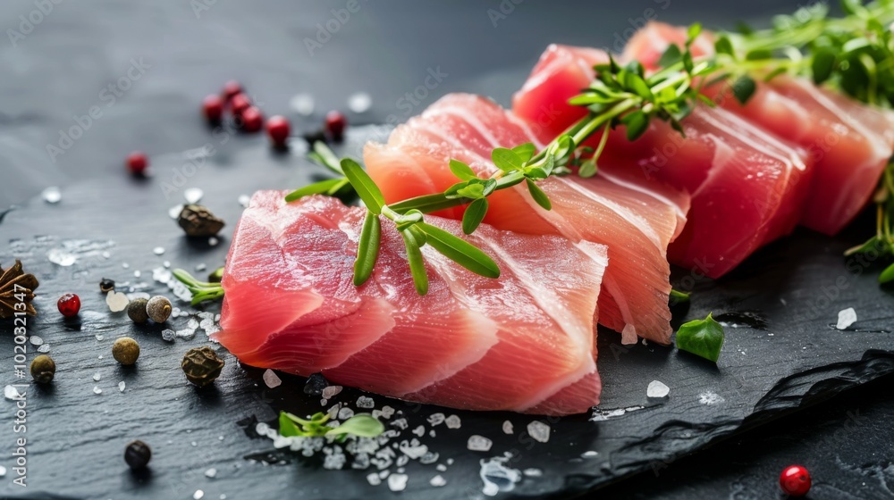 Fresh Raw Tuna Fillet with Herbs and Spices Fresh Raw Tuna Fillet with Herbs and Spices