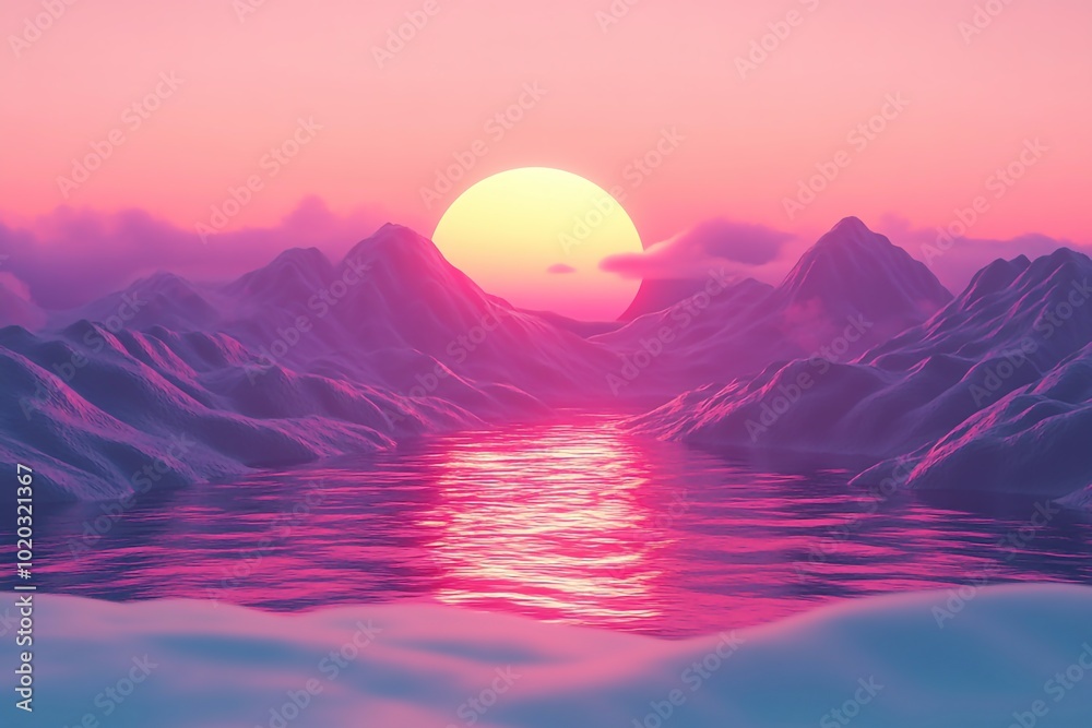 3D Synthwave, Retro horizon with neon accents Background Wallpaper 3D Synthwave, Retro horizon with neon accents Background Wallpaper