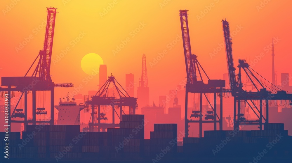 Workers guiding containers onto cargo ship with crane Workers guiding containers onto cargo ship with crane