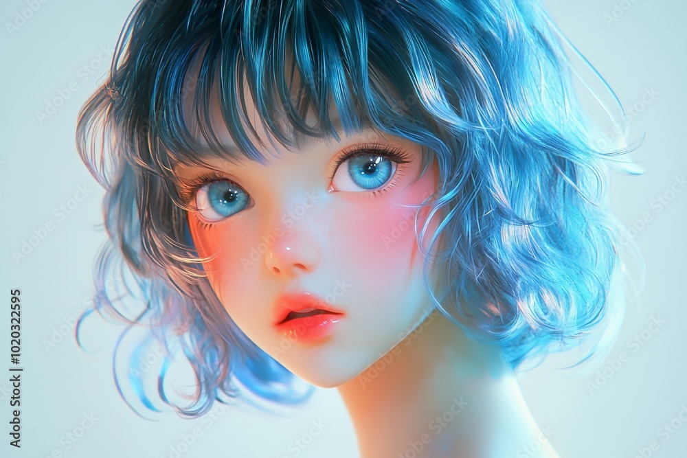Fototapeta premium 3D Anime Girl, Soft pastel and luminous glow Background Wallpaper