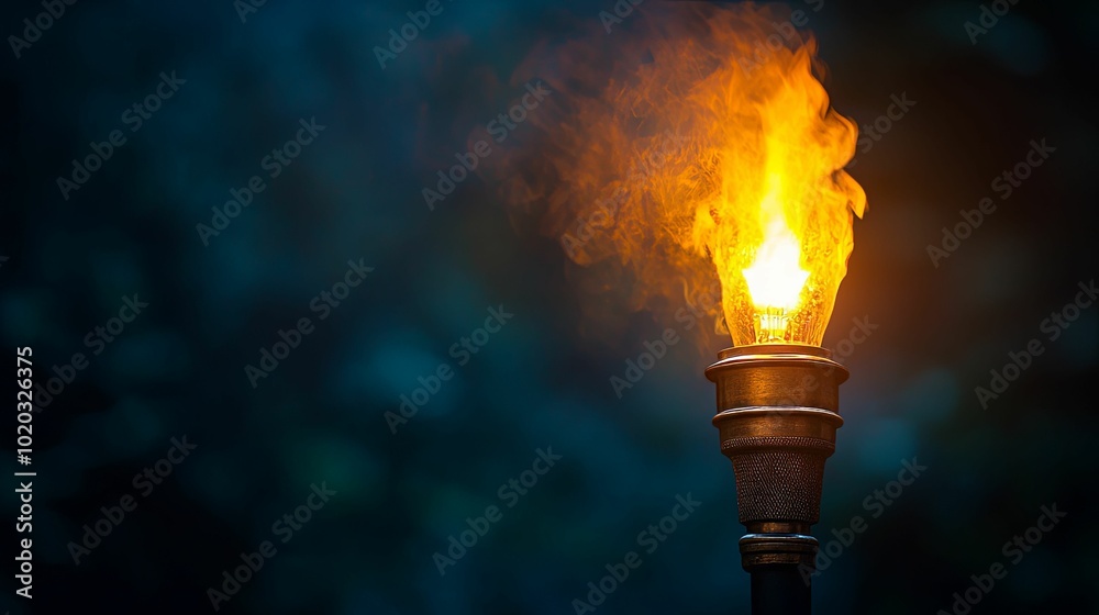 A burning torch with smoke rising against a dark background.