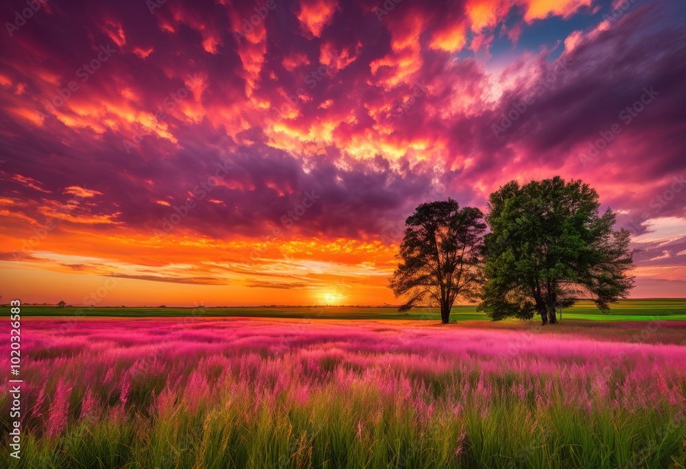 vibrant sunset over expansive green fields majestic skies colorful clouds captured serene natural landscape, nature, sky, purple, orange, grass, horizon vibrant sunset over expansive green fields majestic skies colorful clouds captured serene natural landscape, nature, sky, purple, orange, grass, horizon