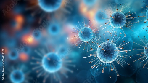 Blue viruses in infected organism background