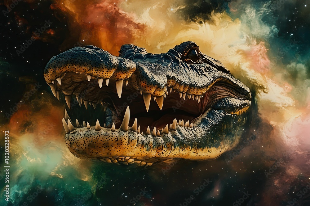 Obraz premium Crocodile jaws in space style