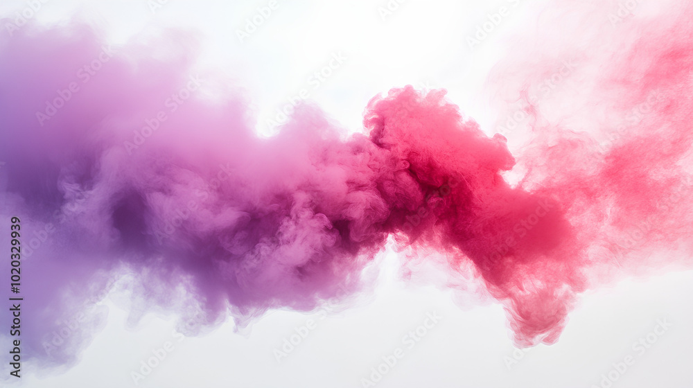Fototapeta premium A vibrant, abstract image of pink and purple smoke swirling against a white background.
