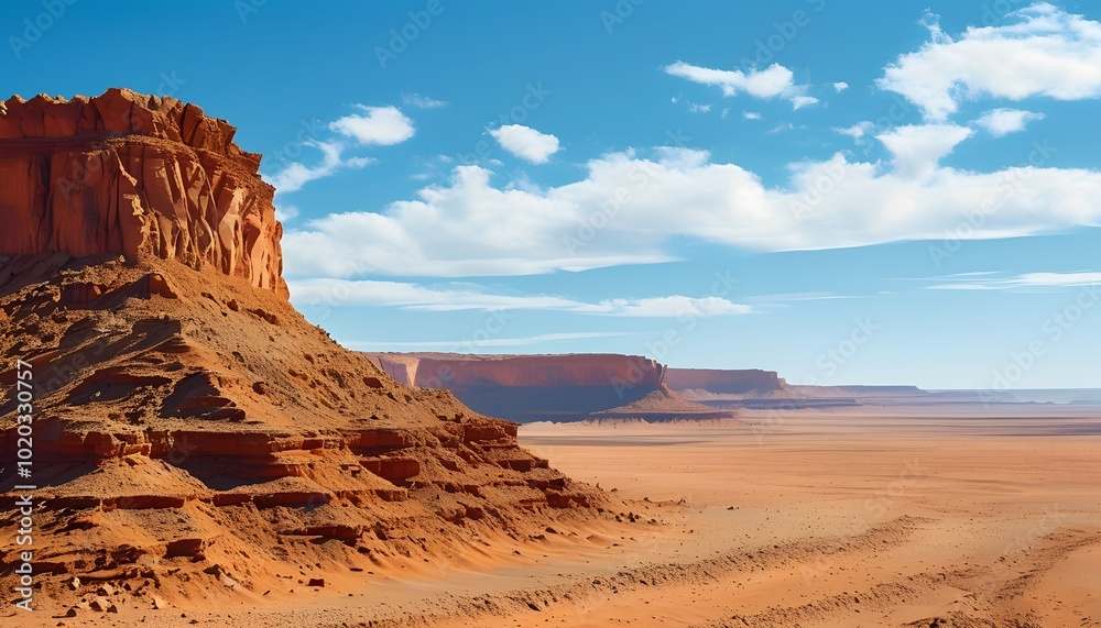 Vast Desert Plateau with Layers of Red Rock Formations and a Cloudless Sky