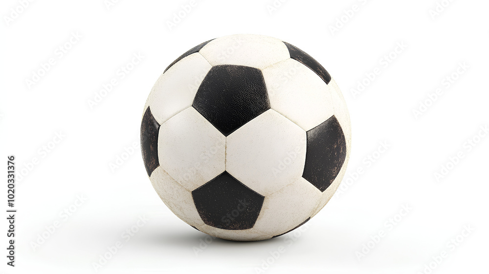 A worn black and white soccer ball isolated against a white background. A worn black and white soccer ball isolated against a white background.