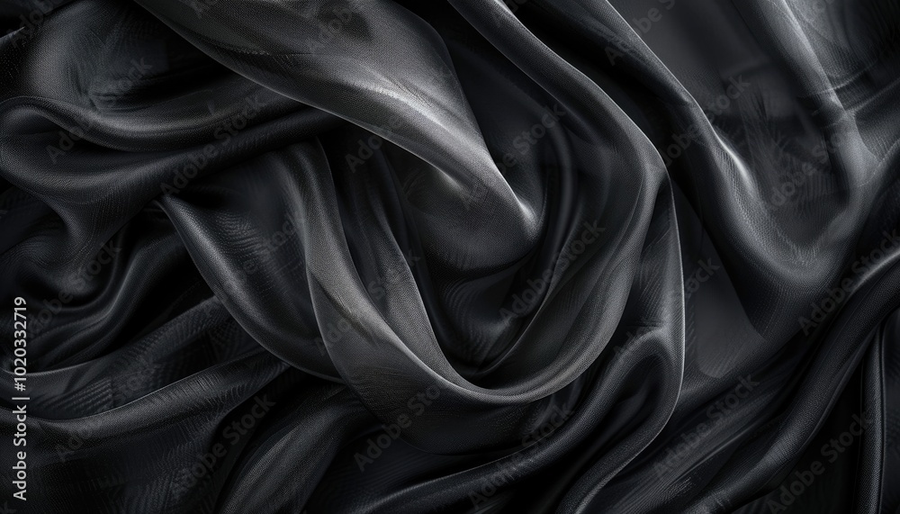 Obraz premium Draped Black Sheer Fabric with Subtle Shimmer