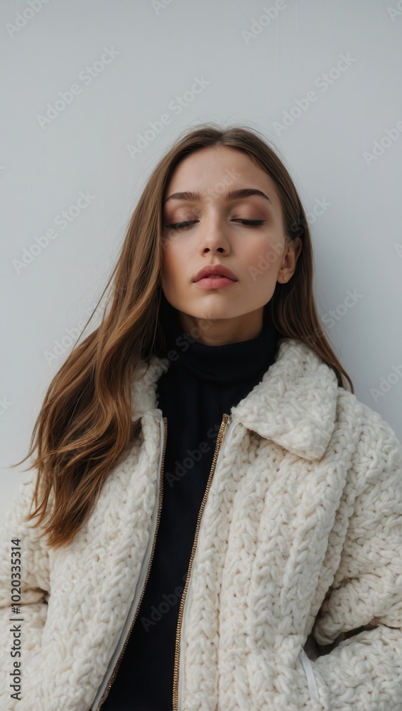 Woman in Fur-Lined Coat with Contemplative Expression Woman in Fur-Lined Coat with Contemplative Expression