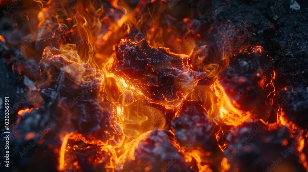 Close-Up of Burning Embers and Flames Close-Up of Burning Embers and Flames