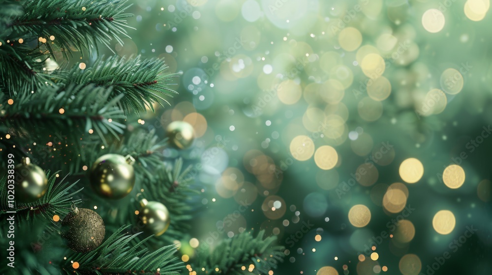 Christmas Tree with Golden Ornaments and Festive Lights Christmas Tree with Golden Ornaments and Festive Lights
