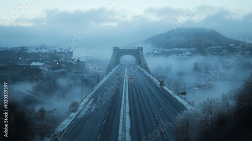 A Misty Bridge Over a Cityscape