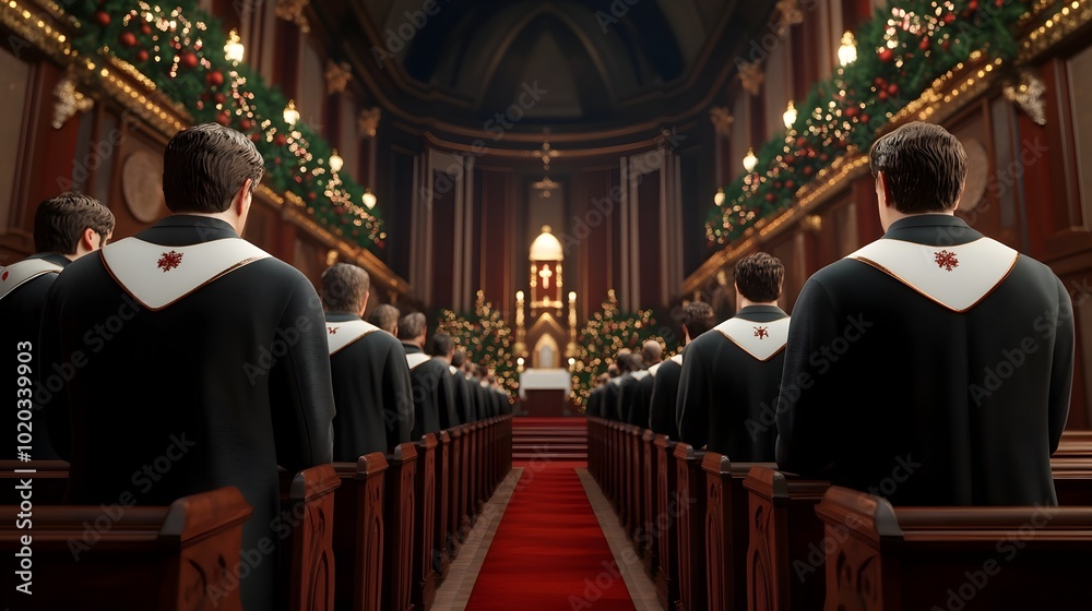 Obraz premium Choir Performing Holiday Music in a Beautifully Decorated Church