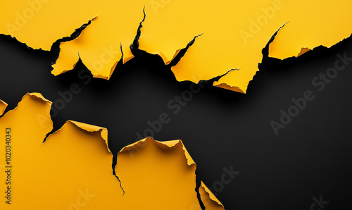 Yellow and black Torn paper top view, Black Friday concept, Black Friday Composition, discount banner. Copy space.