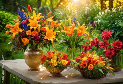 Wallpaper Mural stunning vibrant floral arrangements displayed beautiful lush green foliage creating lively setting, bouquet, bloom, blossom, botanical, bright, cheerful Torontodigital.ca