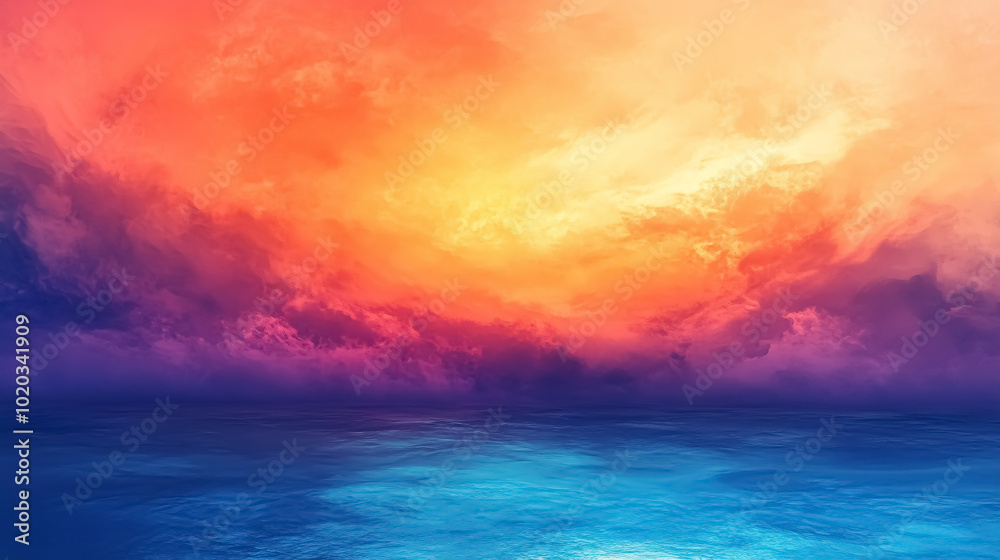 Obraz premium Abstract Sunrise Sky and Ocean Nature Background: A dreamy background featuring an abstract sunrise sky over the ocean, perfect for a serene and inspiring design.