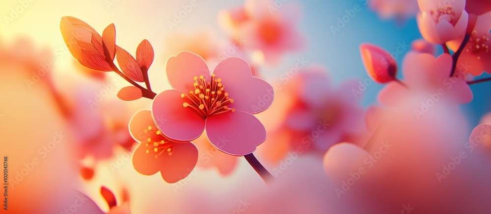 Fototapeta premium Peach blossoms with shallow depth of field Peach blossoms with blurred background