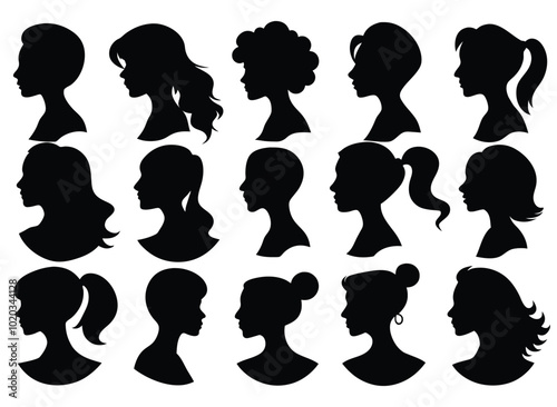 Female Profile Silhouette Vector Set