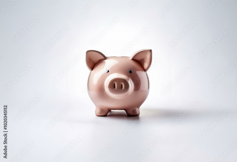 A pink piggy bank sits on a white surface.