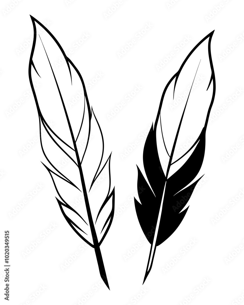 Obraz premium bird feather silhouettes vector illustration line art transparent background