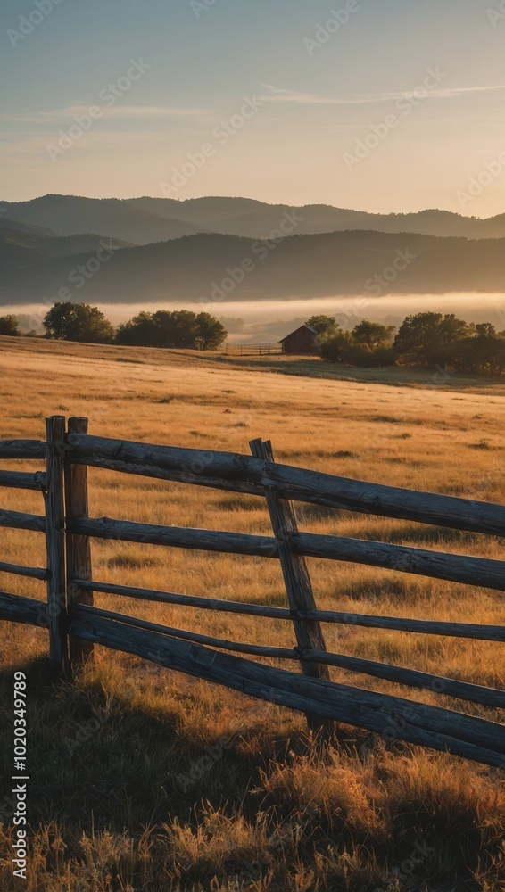 Picturesque Countryside with Rolling Hills and Wooden Fence Picturesque Countryside with Rolling Hills and Wooden Fence