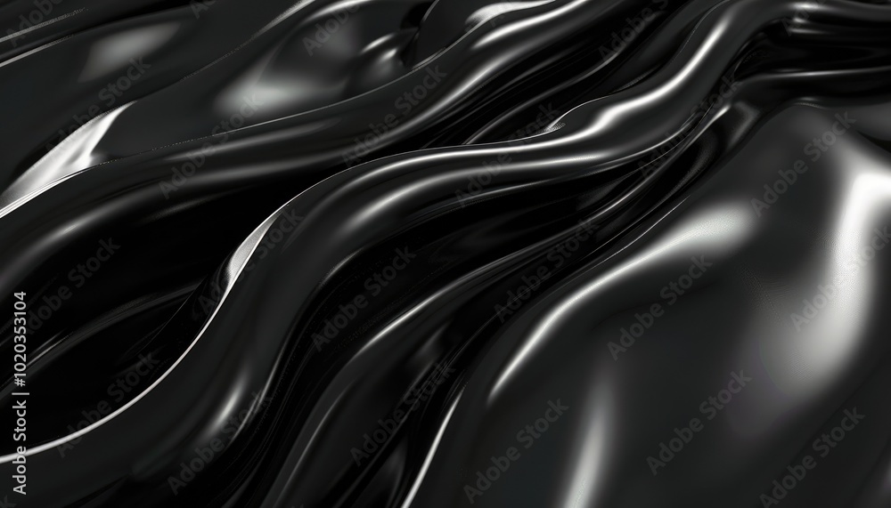 Abstract Black Shiny Wavy Fabric Texture