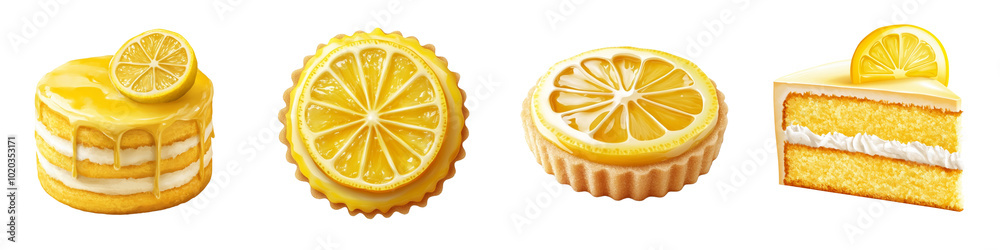 Set of a lemon cake, isolated on a transparent background. Set of a lemon cake, isolated on a transparent background.