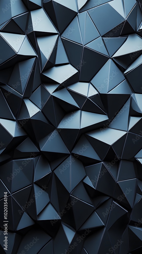 Fototapeta premium 3D low-poly background with black triangles, simple shapes, and a dark grey color
