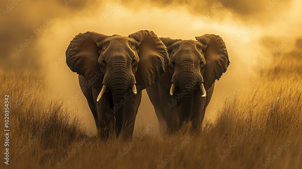 Obraz premium African elephant bulls in the field, Eastern Cape, South Africa.