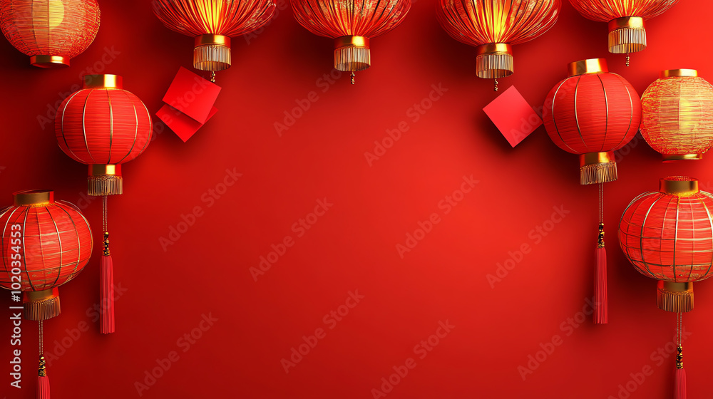 Vibrant red lanterns hang against a bold red backdrop, perfect for celebrations, decorations, and festive occasions. Vibrant red lanterns hang against a bold red backdrop, perfect for celebrations, decorations, and festive occasions.