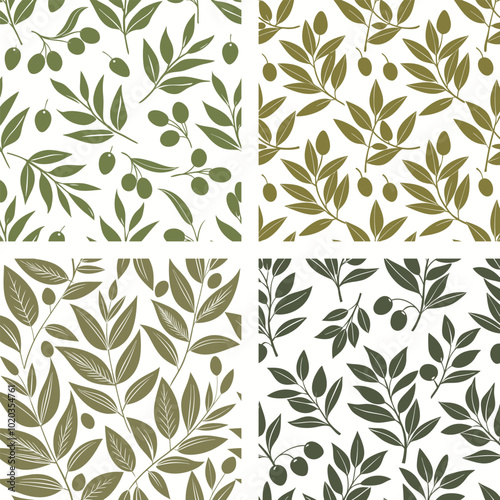 Olive Branch Seamless Pattern Vector Svg Set