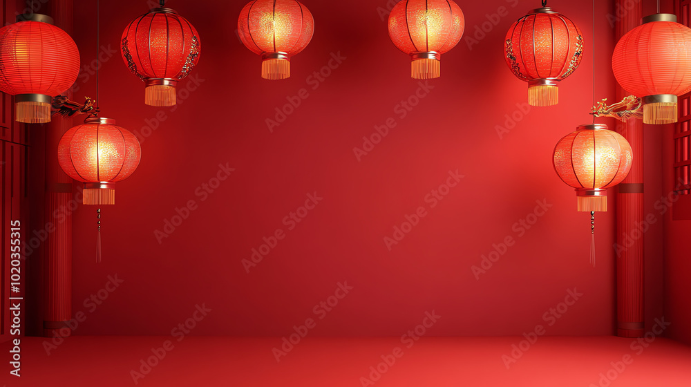 Vibrant red lanterns hanging against a bold red backdrop, evoking festive ambiance and cultural celebration. Vibrant red lanterns hanging against a bold red backdrop, evoking festive ambiance and cultural celebration.