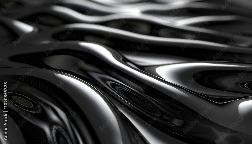 Fototapeta premium Abstract Black and White Liquid Texture with Swirling, Shiny Surface