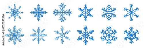 Set of blue snowflakes icon outline vector design