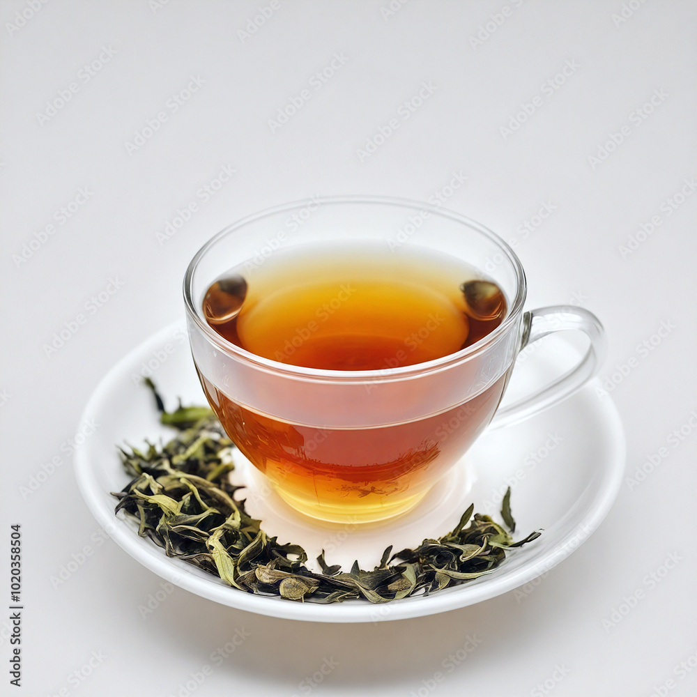 Cup of hot tea. Cup and saucer. Tea leaves. Cup of hot tea. Cup and saucer. Tea leaves.