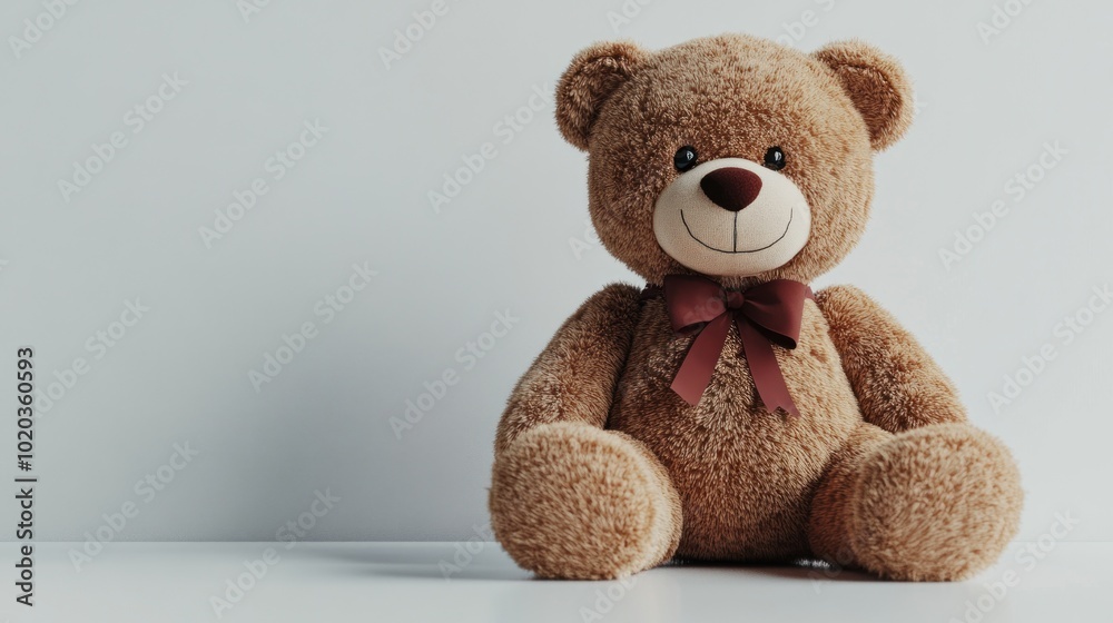Obraz premium Cute Brown Teddy Bear with a Red Bow