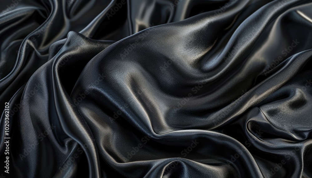 Obraz premium Close-up of Draped Black Satin Fabric with Soft, Subtle Shimmer