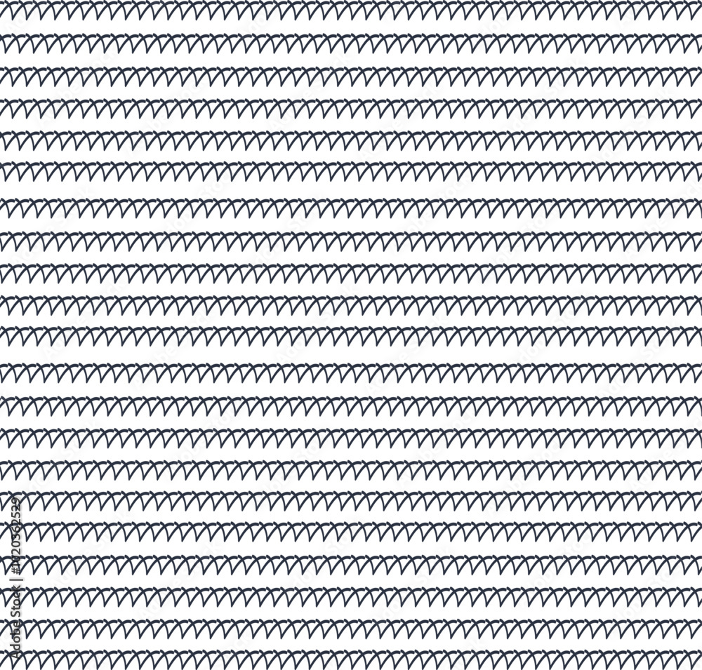 Below the horizontal lines, rows of teeth are arranged, facing downwards. Below the horizontal lines, rows of teeth are arranged, facing downwards.