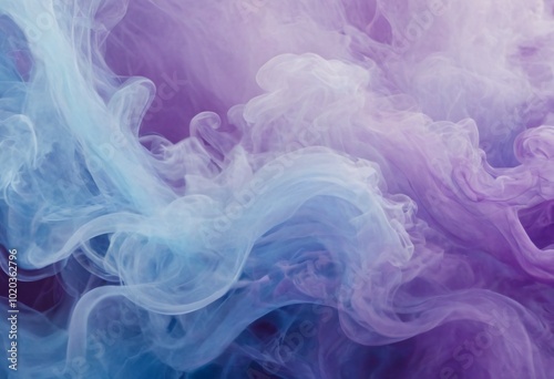 Abstract fluid smoke patterns in soft shades of blue and purple, creating a mysterious, ethereal background with flowing, swirling motion. Ai generated image.