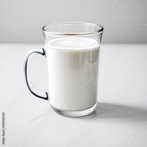 Glass cup of milk. Side view.