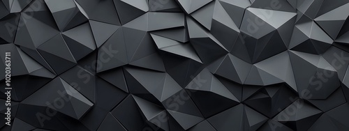 3D low-poly background with black triangles, simple shapes, and a dark grey color