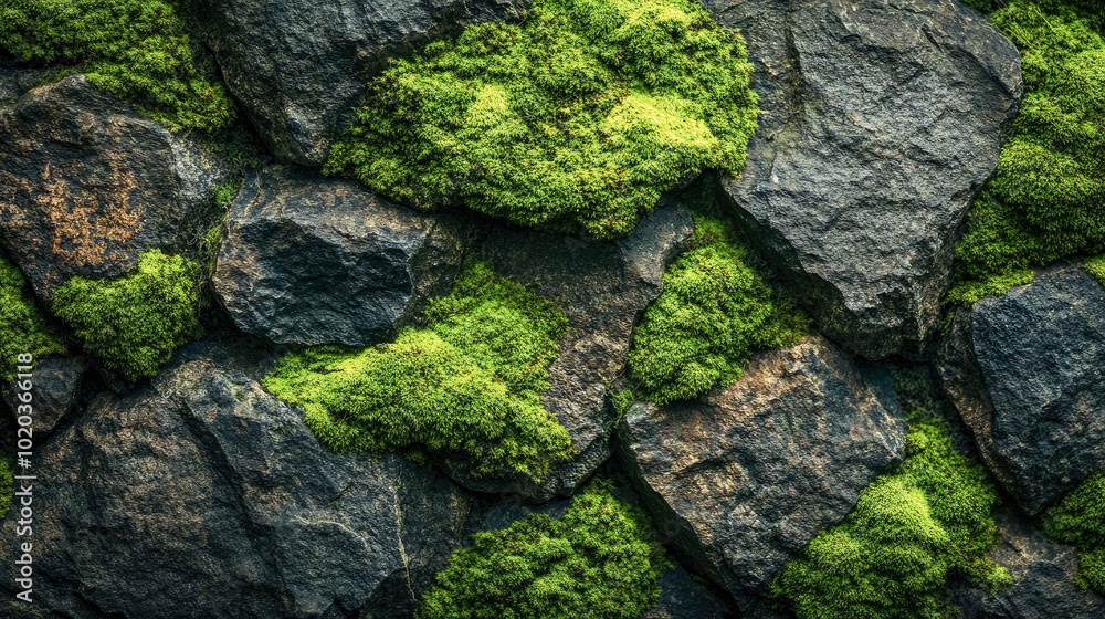 Rough textured stone with natural moss and organic growth Rough textured stone with natural moss and organic growth