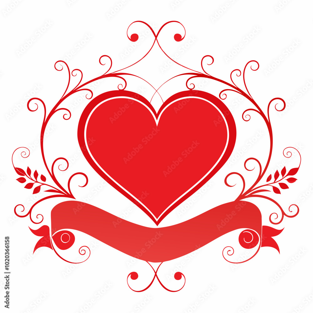 Romantic Heart Banner Frame with Elegant Swirls and Space for Custom Text Romantic Heart Banner Frame with Elegant Swirls and Space for Custom Text
