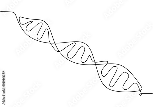 DNA Chain in One Line Drawing. Minimalist healthcare and biology concept illustration.