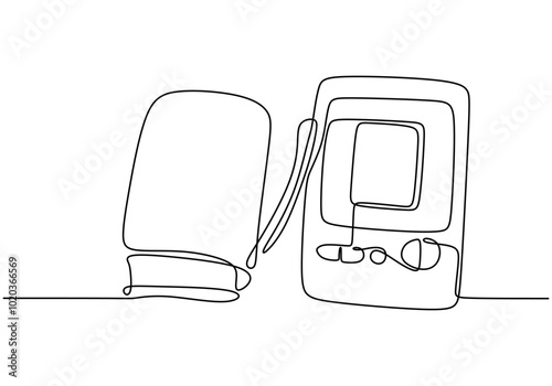 Blood Pressure Monitor Line Drawing. Minimalist healthcare concept featuring a sphygmomanometer.
