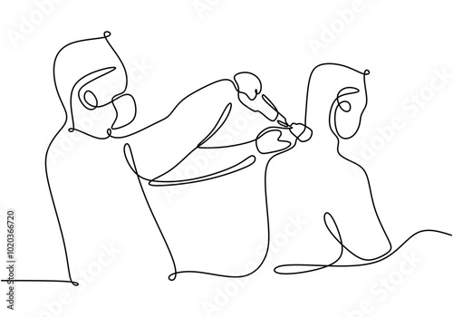 Man receiving cupping therapy one line drawing. Minimalist healthcare concept illustration.
