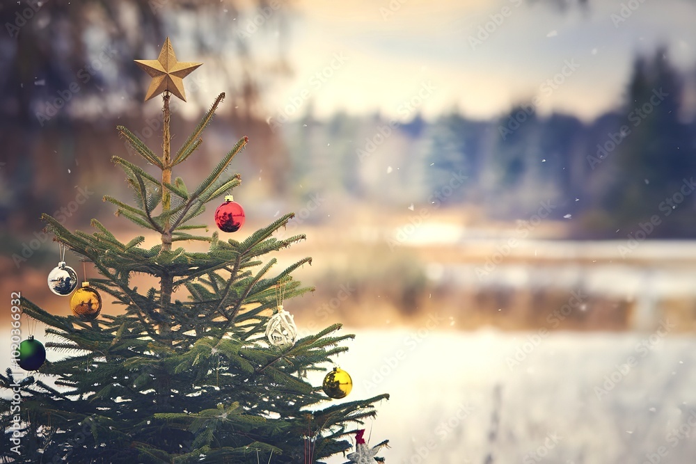 a Christmas tree with decorated ornaments and lights
