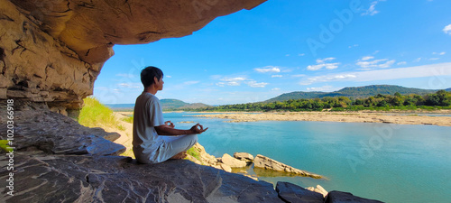 Meditation beside Knong river photo